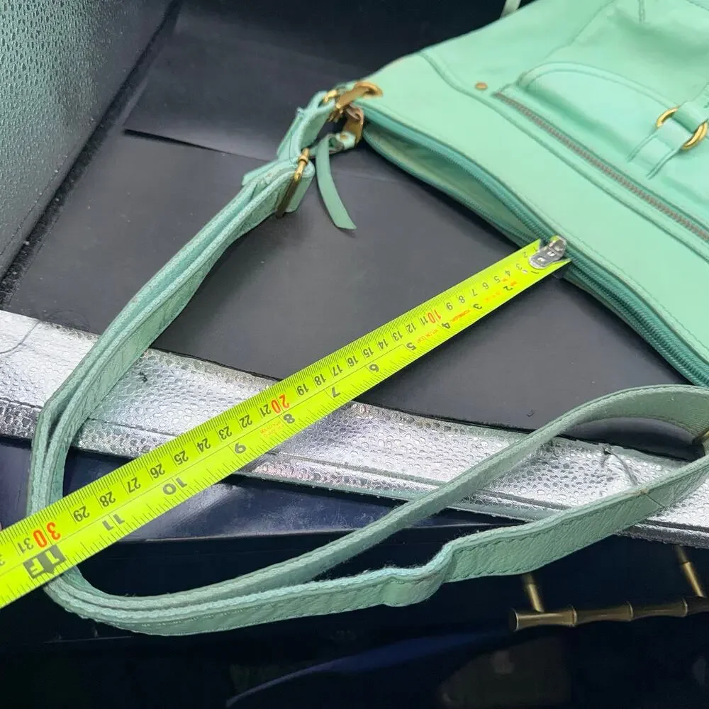 Fossil Mint Green Leather Crossbody Shoulder Bag Vintage Organizer